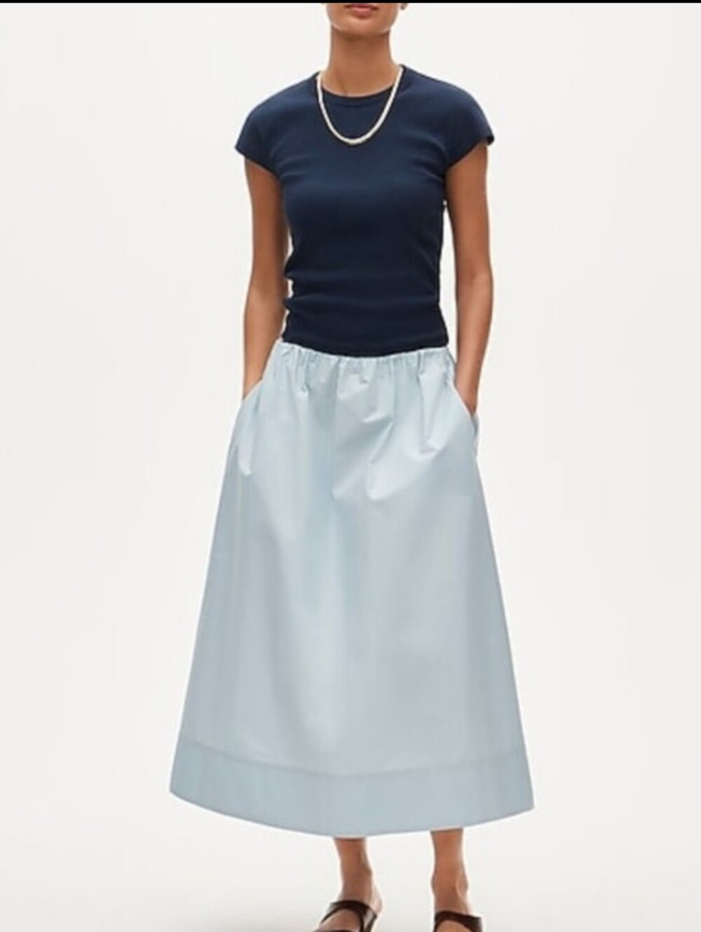 J Crew Pull-on midi skirt in cotton poplin CS864 Size L Light Blue